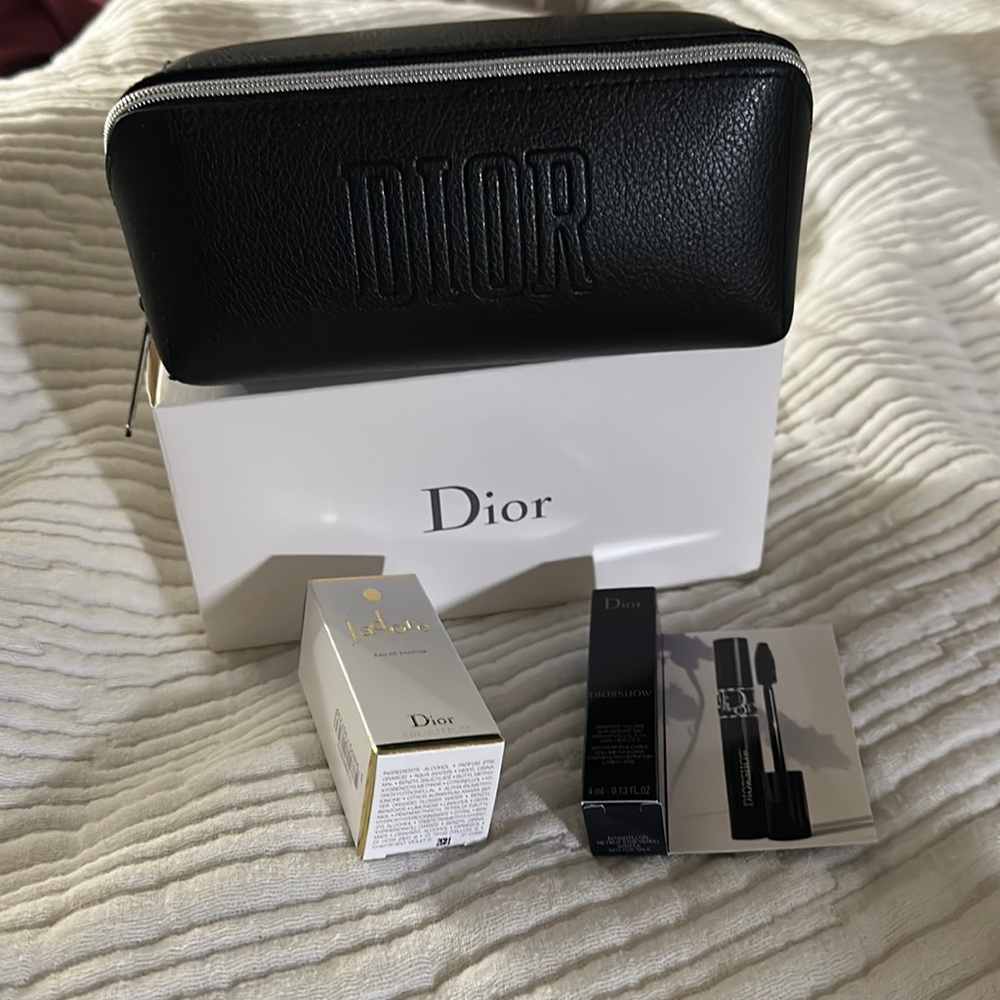 Dior pencil pouch with jadore mini perfune and mini dior mascara